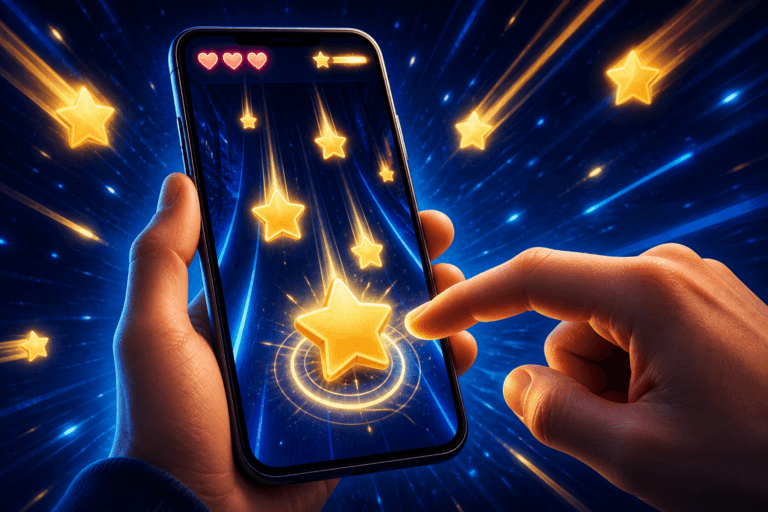 Hand tikt op ster in mobiele game