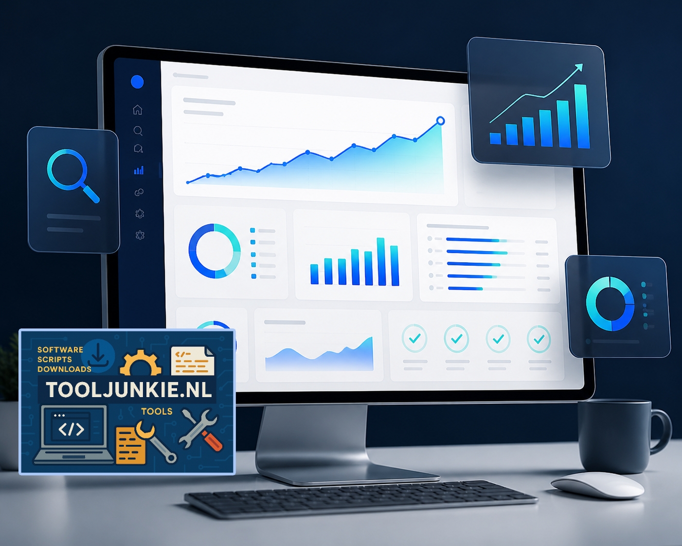Tooljunkie.nl-dashboard met groeigrafieken en analytische diagrammen